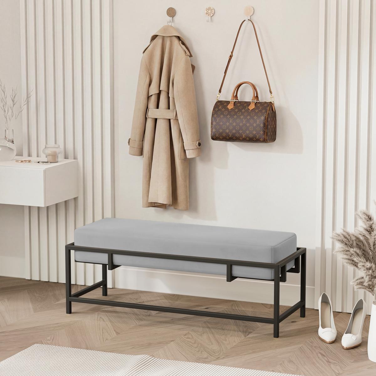 POLSTERBANK GLAM 100 cm Schwarz / Grau ,Metallgestell - Grau, Textil/Metall (100/45/35cm) - Idohome