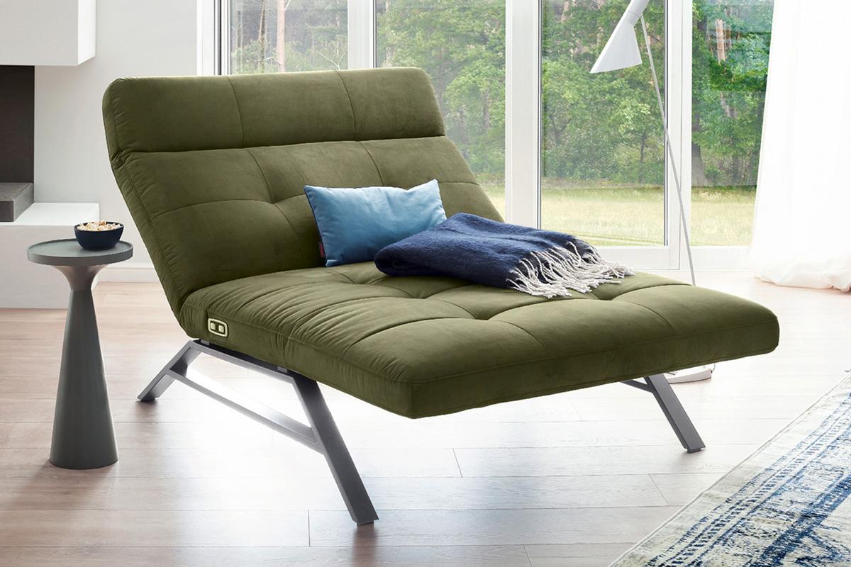 LIEGE MIT MOTORISCHER RELAXFUNKTION AMERIVA Dunkelgrün Velvet Relaxfunktion - Dunkelgrün/Silberfarben, Textil (120/110/158cm) - KAWOLA