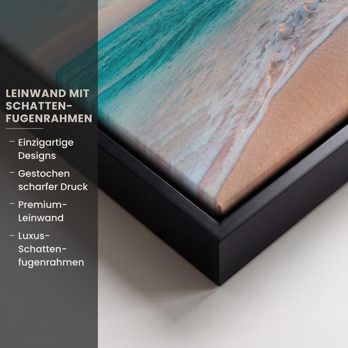 LEINWAND Bilder mit Rahmen - Sonnenuntergang - Strand - Meer - Sommer - Blau - 30x20 - Multicolor, Textil (30/20cm) - MuchoWow