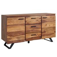 SIDEBOARD – Massivholz, 145x82x45 cm, mit Baumkante, Metallgestell - Schwarz/Braun, Holz/Metall (145/82/45cm) - KADIMA DESIGN