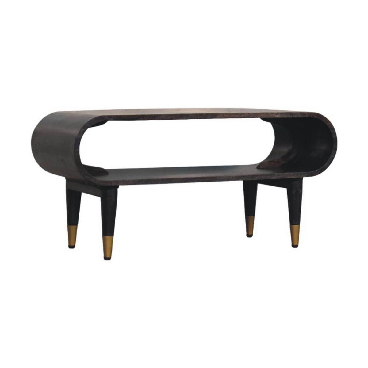 TV-MÖBEL Geschwungte Kante, Offenes Fach und Messing-Akzente, Schwarz - Schwarz, Holz (90/42/35cm) - Artisan Furniture