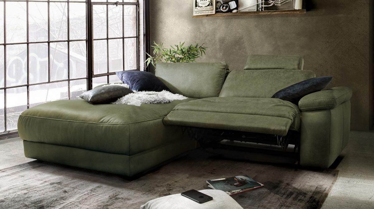 ECKSOFA MOTORISCHER RELAXFUNKTION LOLA Dunkelgrün Webstoff Relaxfunktion - Dunkelgrün/Schwarz, Textil (233/178cm) - KAWOLA