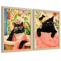 POSTER 2er Kunstdruck-Set Wandbilder Katzen Badezimmer modern Wohnzimmer Deko, Schlafzimmer, Küche Rahmenlos A4 - Klar, Papier (29.7/1/21cm) - Nacnic