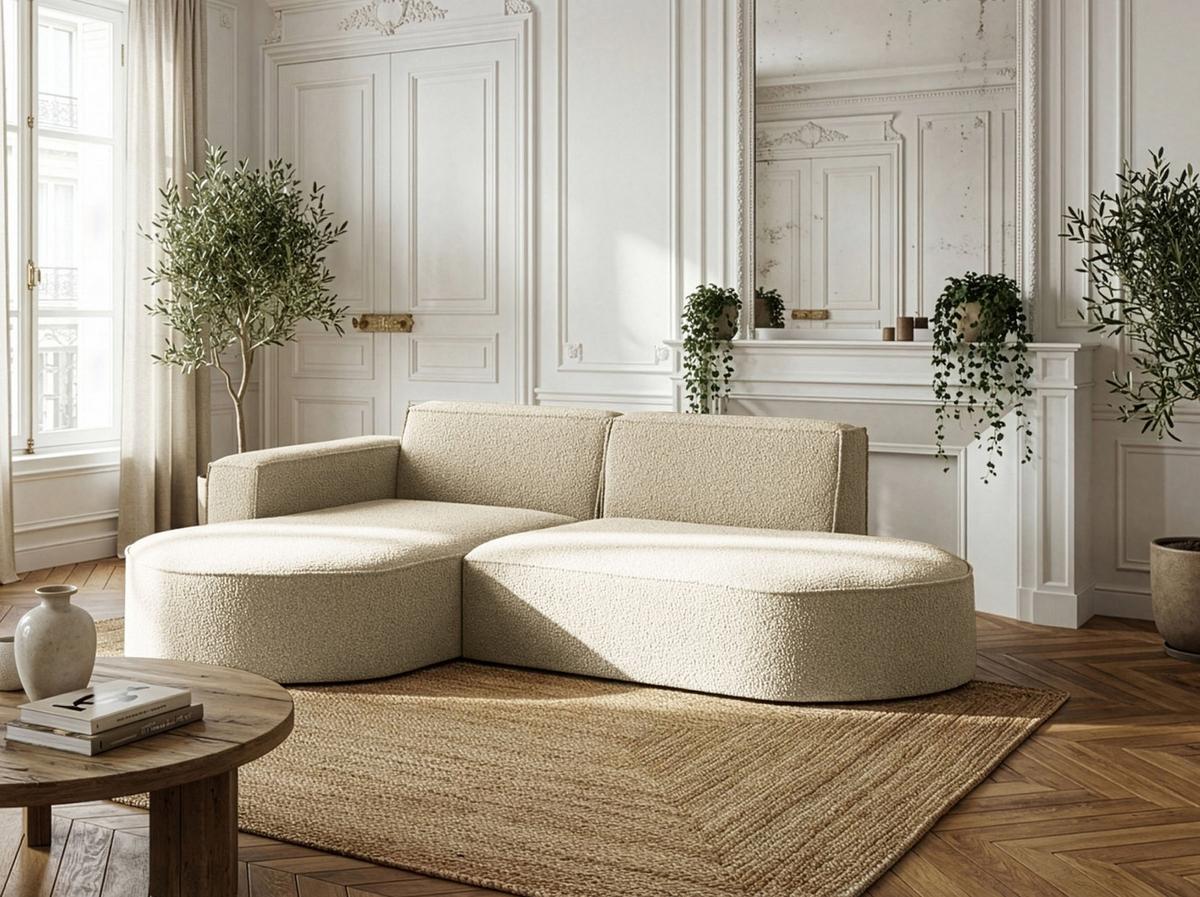ECKSOFA Hana L-Form 3-Sitzer Ecke Links, Boucle, Beige 241/73/168 cm - Beige/Schwarz, Textil/Metall (241/168cm) - WFL GROUP