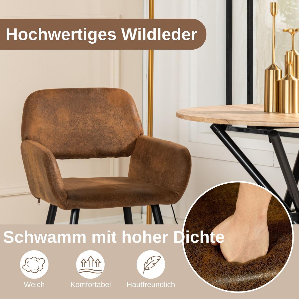 ARMLEHNSTUHL-SET 4 Stück Braun und Beige - Beige/Braun, Holzwerkstoff/Textil (56/77/53cm) - Urban Meuble