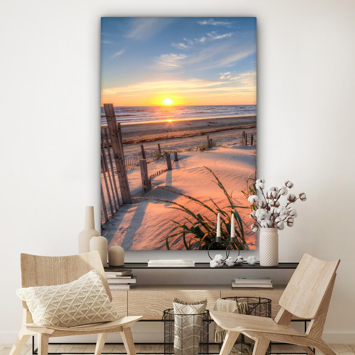 LEINWANDBILD Strand - Meer - Düne - Sonnenuntergang - Landschaft Deko Groß 90x140 cm - Beige, Textil (90/140cm) - MuchoWow