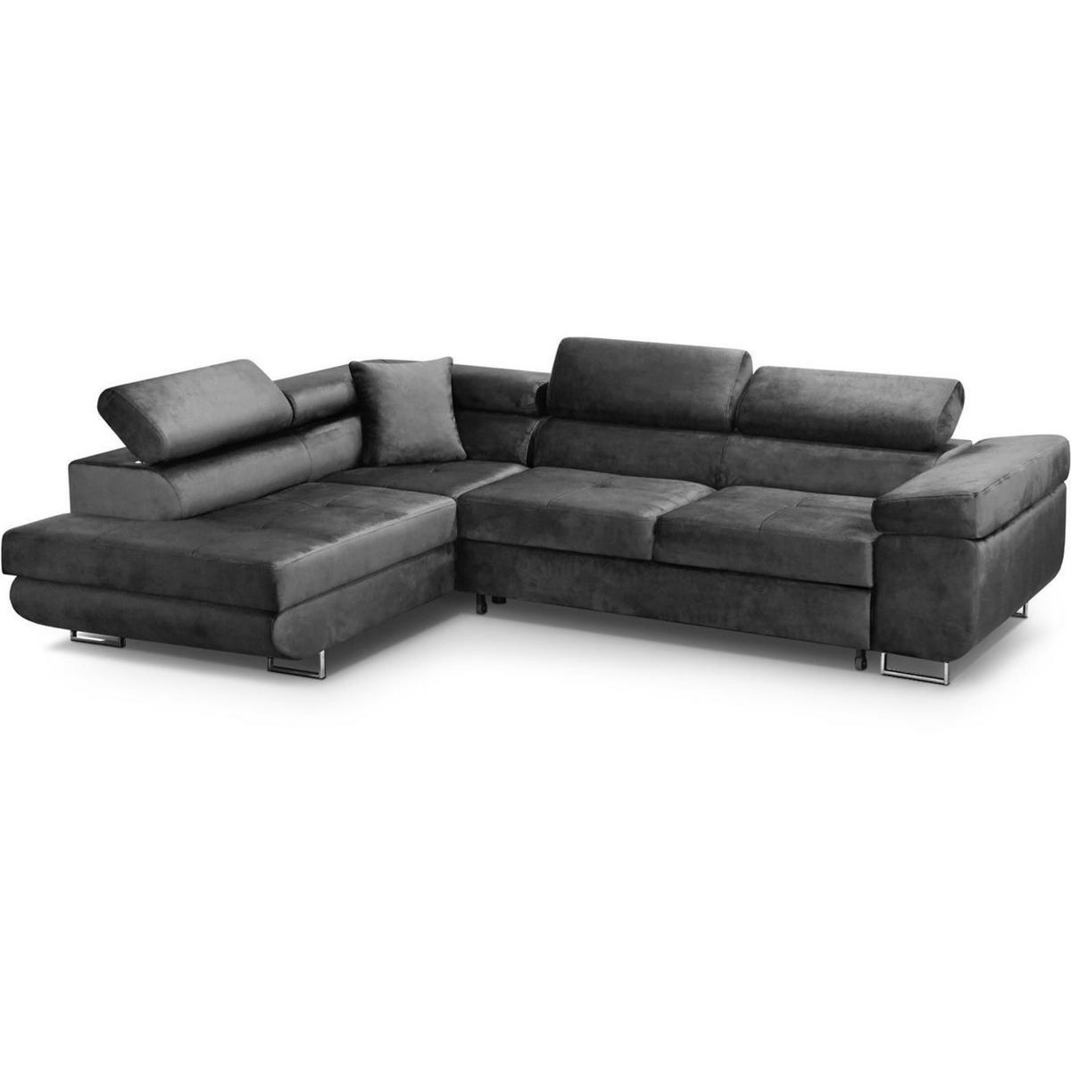 ECKSCHLAFSOFA Vild verstellbaren Kopfstützen, Grau, links - Chromfarben/Grau, Textil (275/203cm) - Beautysofa
