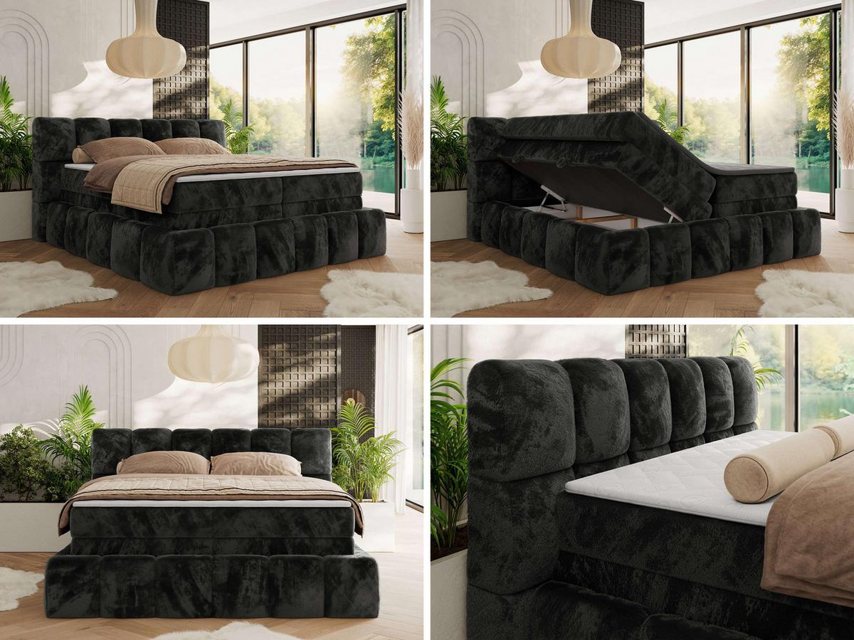 BOXSPRINGBETT NIRA KING 200/200 Dunkelgrau Plüsch - H4 - Dunkelgrau, Holz/Textil (200/200cm) - MKS