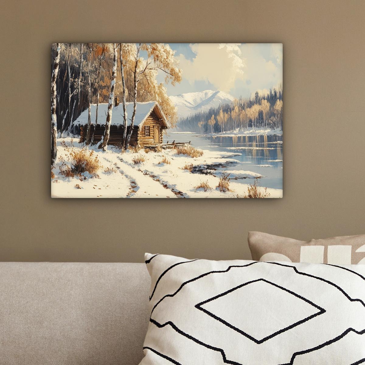 LEINWANDBILD Winter - Schnee - Zuhause - Natur Deko Schlafzimmer 30x20 cm - Hellbraun, Textil (30/20cm) - MuchoWow