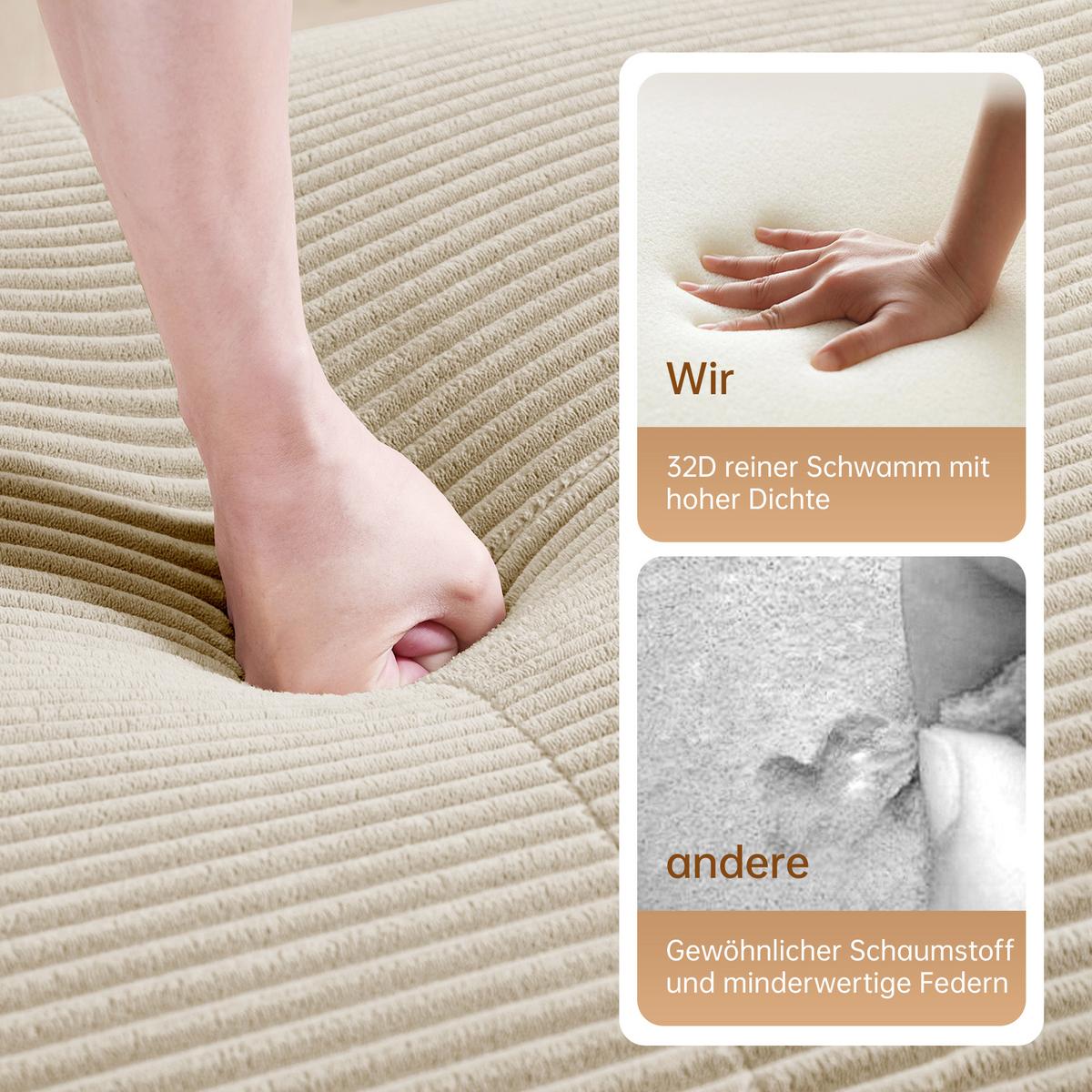 ECKSOFA Modulares Boneless Cord Sofa 2-Sitzer - Beige, Textil (208/178cm) - Urban Meuble