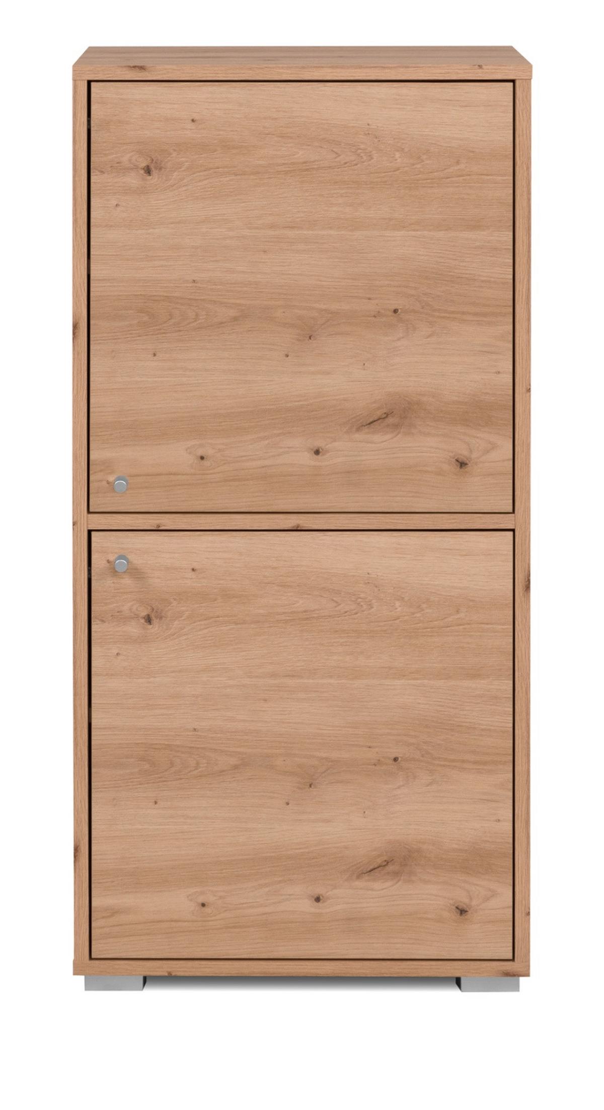KOMMODE Eiche Artisan 46 x 97 cm, Anrichte mit wechselbarem Türanschlag - Silberfarben/Eiche Artisan, Holzwerkstoff/Kunststoff (46/96.5/33.5cm) - Furn.Design