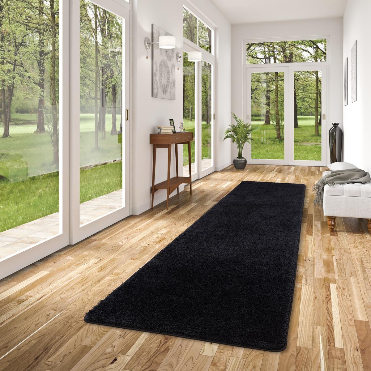 HOCHFLOR SHAGGY LÄUFER TEPPICH PALACE - Schwarz, Textil (80/160cm) - Snapstyle