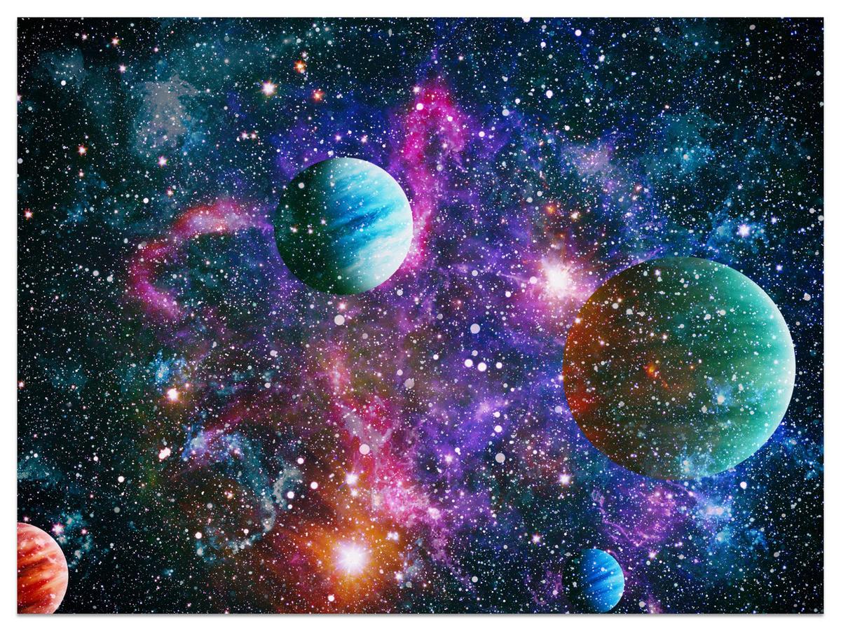 FOTOTAPETE für Schlafzimmer Bunte Planeten Sternenhimmel Kosmos 500x350 - Rot/Violett, Papier (500/350cm) - Muralo