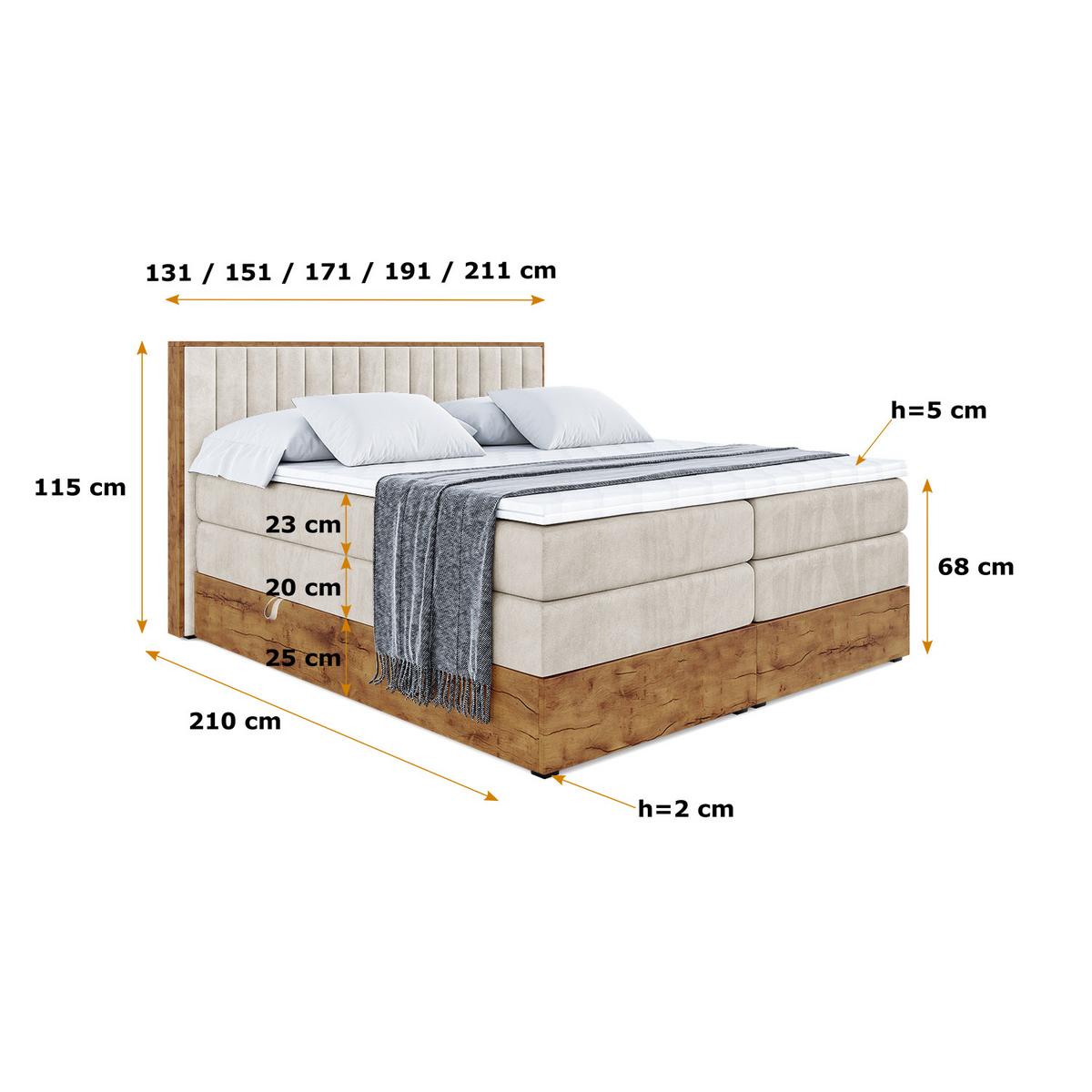 BOXSPRINGBETT mit Matratze H3|H4 und Lattenrost - LOLLI4 KING-180x200 - Beige Casablanca - Beige, Holzwerkstoff (180/200cm) - ALTDECOR