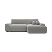 ECKSOFA RUOTA Grau Boucle-Stoff mit Schlaffunktion - Grau, Holz (264/162cm) - MASSENO