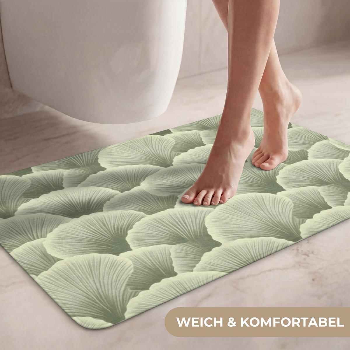 WC-VORLEGER Fächer - Blatt - Grün Toilettenteppich 80x50 cm - Pastellgrün, Textil (80/1cm) - OnlyWow