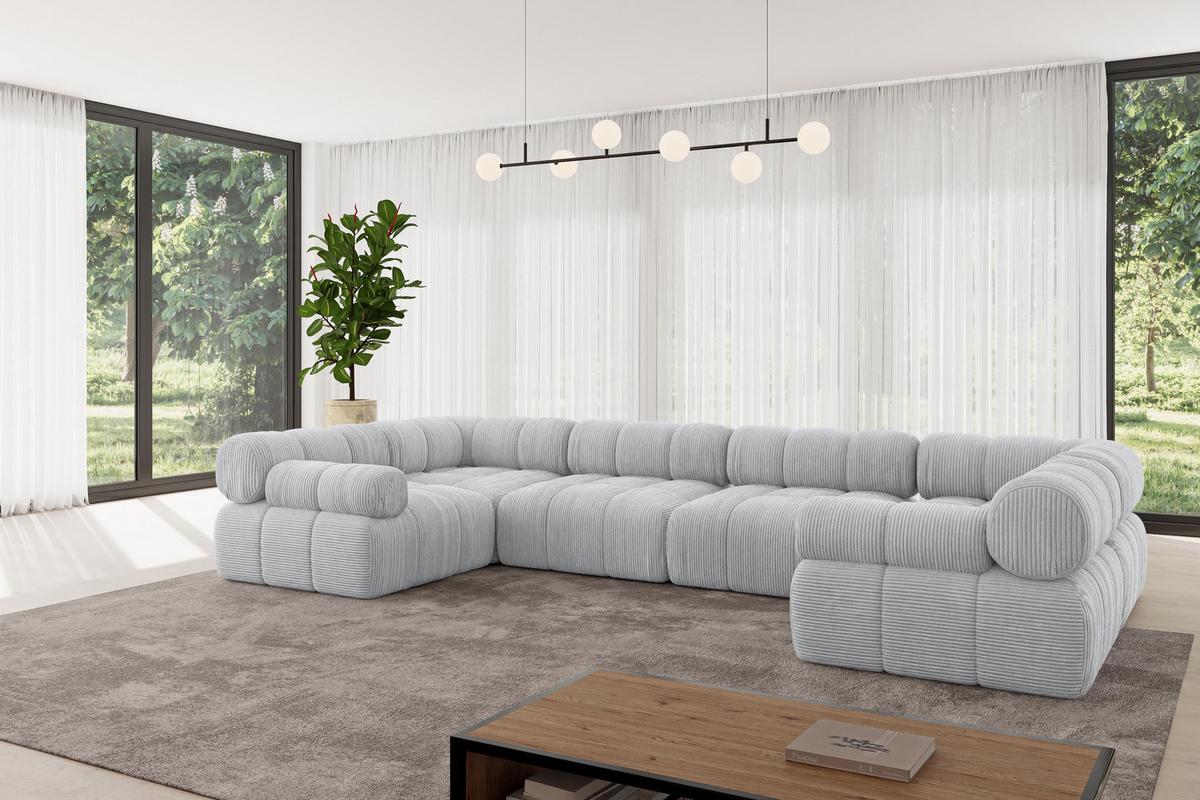 WOHNLANDSCHAFT modulares Sofa Birno-U2 - 380x190x70 cm Grau Cord - Grau, Holzwerkstoff/Textil (380/70/190cm) - ALTDECOR