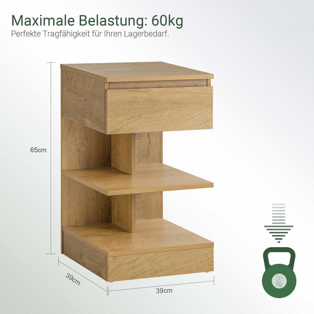 NACHTTISCH Natur - Naturfarben, Holzwerkstoff (39/65/39cm) - SoBuy