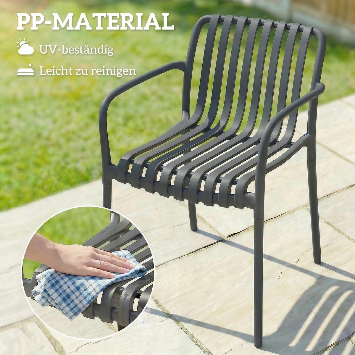 GARTENSTÜHLE 4er Set Kunststoff Dunkelgrau - Dunkelgrau, Kunststoff (55/81.5/58.5cm) - Outsunny
