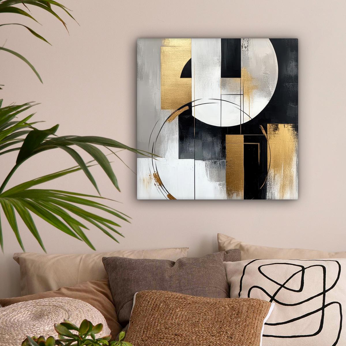LEINWANDBILD Abstrakt - Gold - Silber - Formen - Ästhetik Wandbild Wohnzimmer 50x50 cm - Multicolor, Textil (50/50cm) - MuchoWow