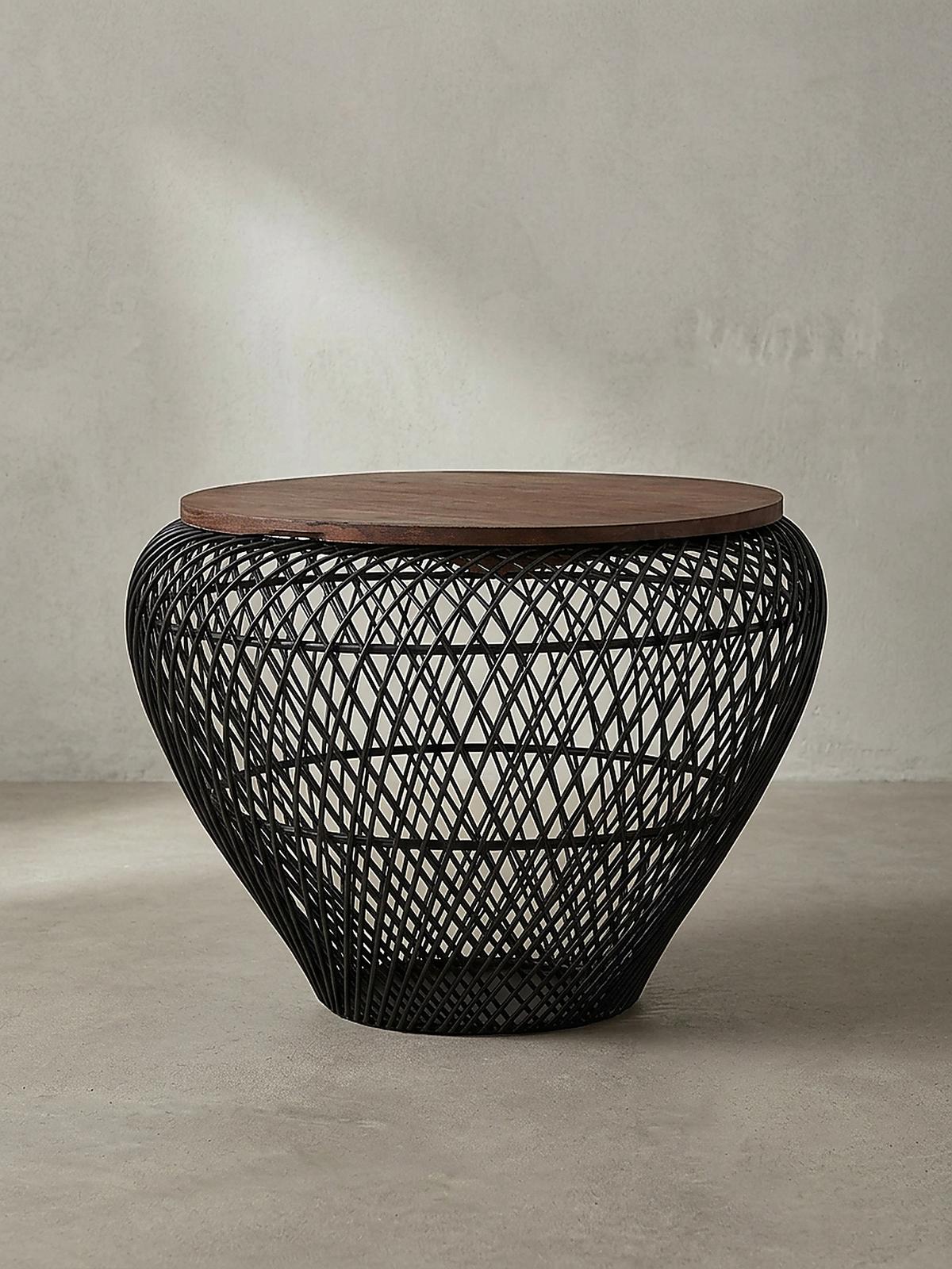 COUCHTISCH Rund mit Stauraum, Holz-Metallgestell, Mango-Massivholz, Schwarz 60x60x45 cm - Schwarz, Holz/Metall (60/60/45cm) - KADIMA DESIGN
