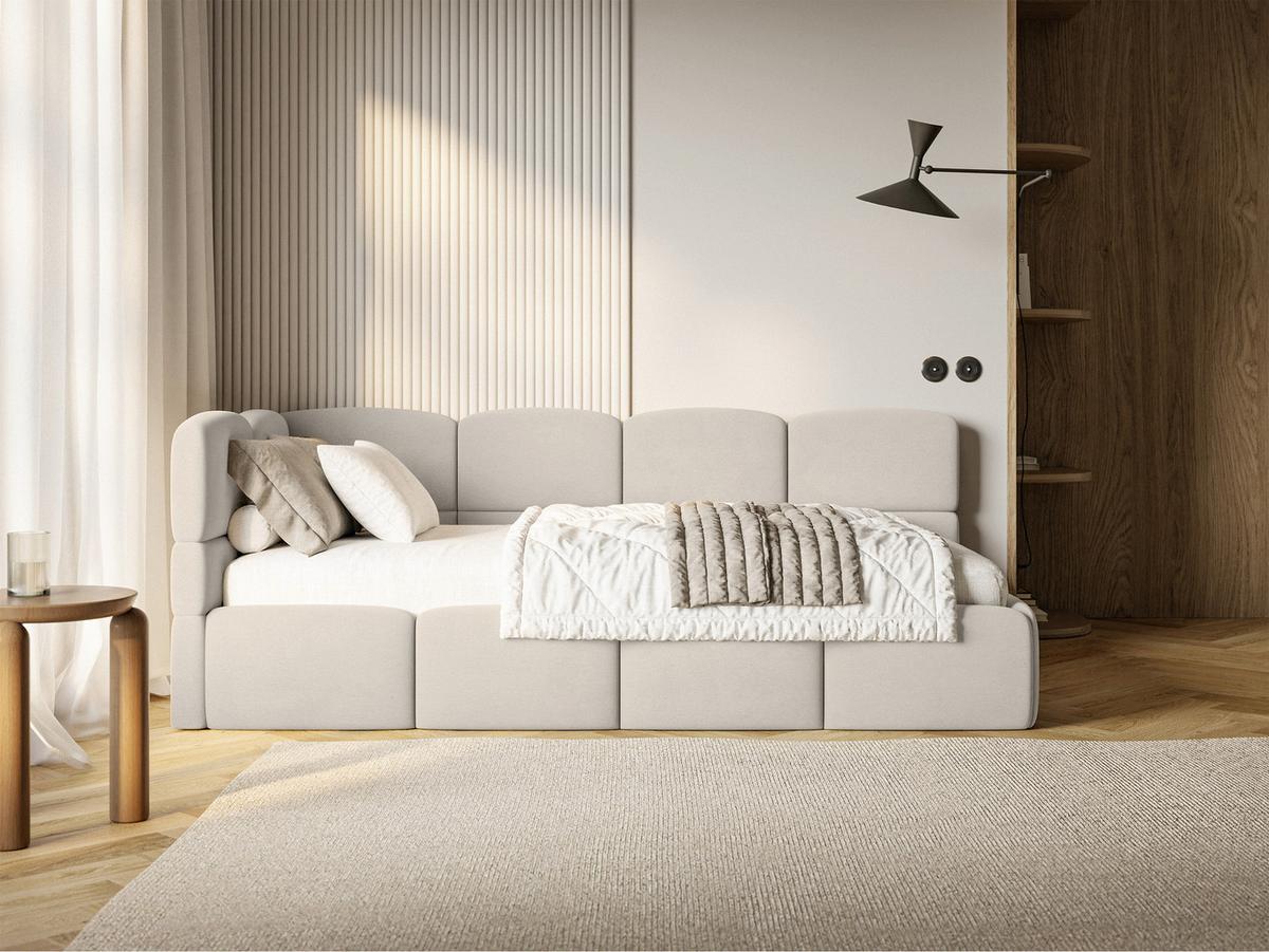 JUGENDBETT Cloudy Hellbeige 120 cm, Easy-Clean-Velours - Ecru/Schwarz, Kunststoff/Textil (120/200cm) - Selsey