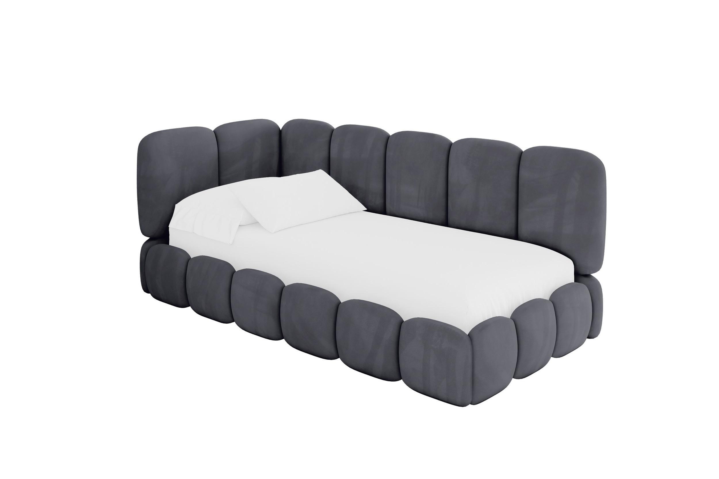 EINZELLBETT Jugendbett mit Bettkasten, Rechts - AVRY 90x200 Dunkelgrau - Titanfarben/Graphitfarben, Holzwerkstoff/Textil (90/200cm) - ALTDECOR
