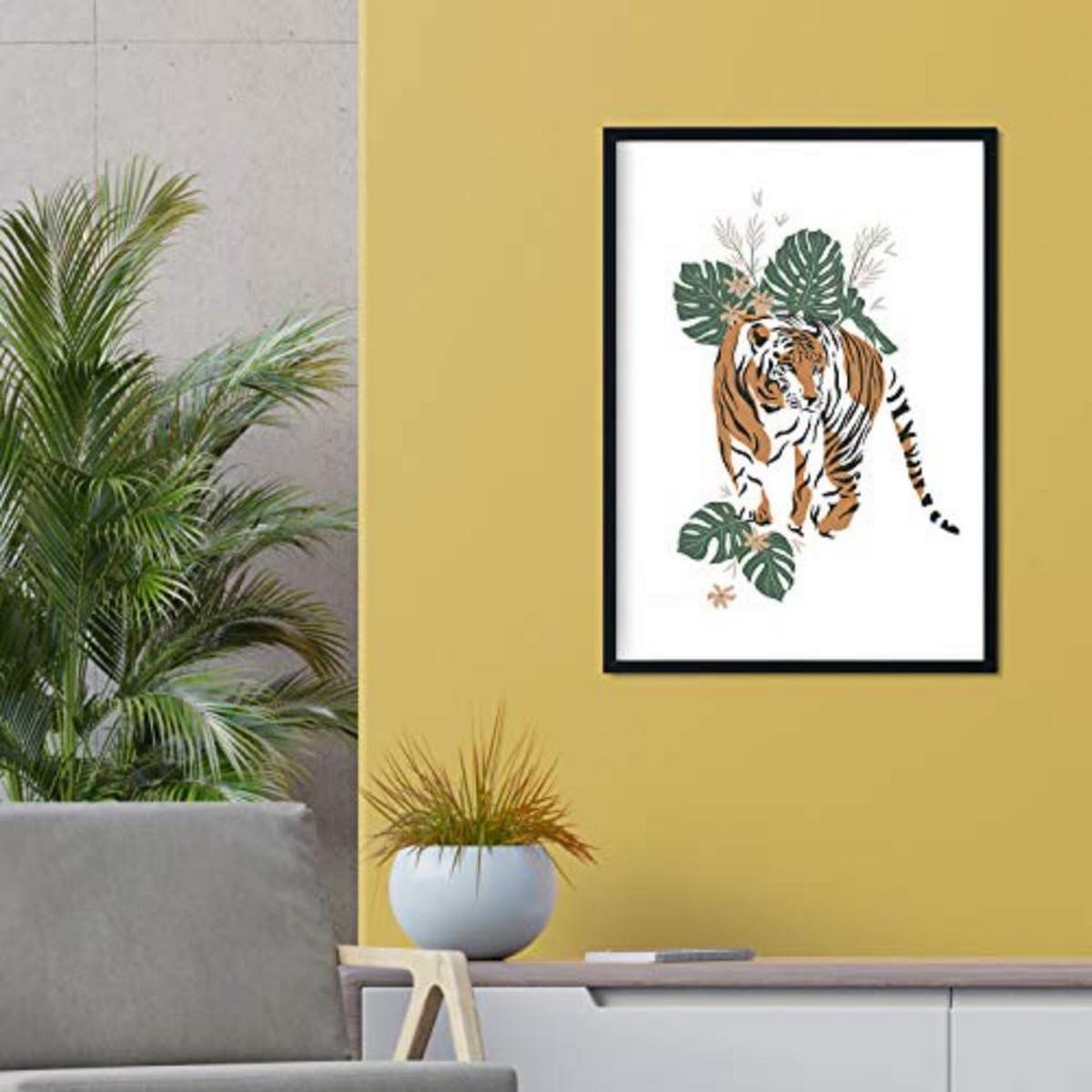 POSTER Set mit 4 Tiger ZebraKlinge, Blumen und Pflanzen aus dem Dschungel A3 Rahmenlos - Klar, Papier (29.7/3cm) - Nacnic