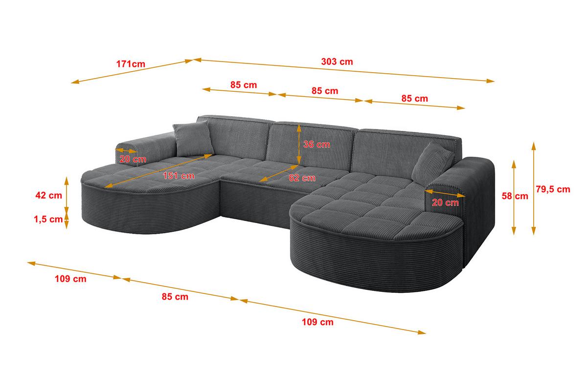 WOHNLANDSCHAFT TARO-U1 - 303x171x79,5 cm Duneklgrau - Dunkelgrau, Holzwerkstoff/Textil (303/79.5/171cm) - ALTDECOR