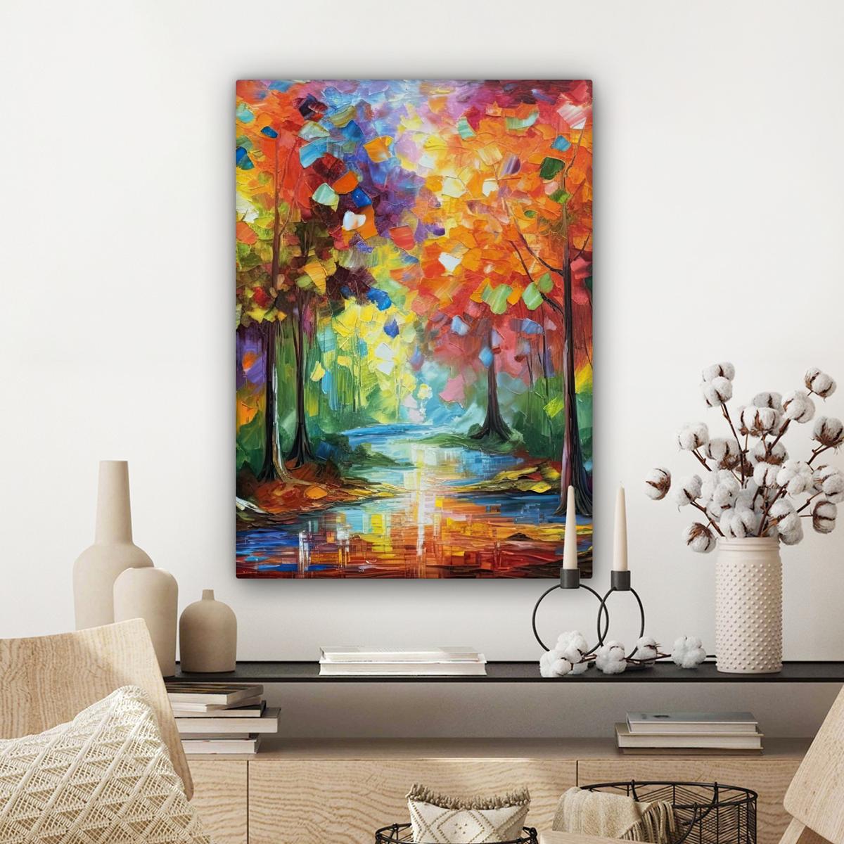 LEINWANDBILD Landschaft - Wald - Farben - Natur Wandbild Wohnzimmer 60x80 cm - Multicolor, Textil (60/80cm) - MuchoWow