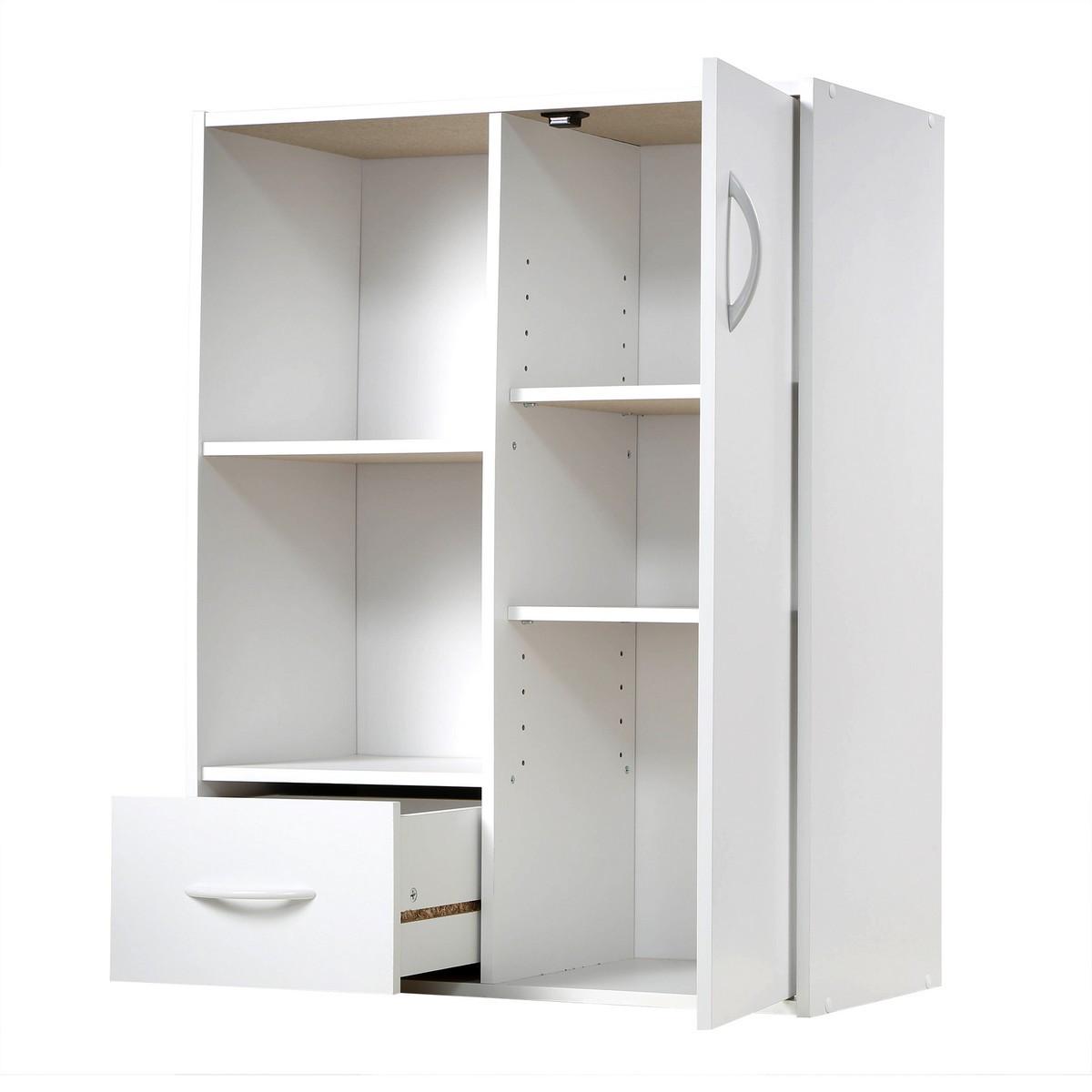 SCHRANK mit 2 Fächern, 1 Schublade und 1 Tür - Weiß, Holzwerkstoff (29.5/80/61.5cm) - Calicosy