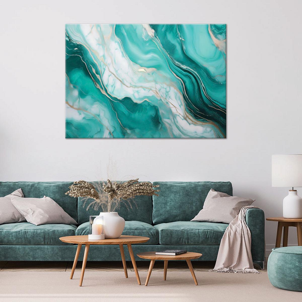 LEINWANDBILD Türkisfarbener Marmor mit Gold 100x70cm - Grün, Textil (100/70cm) - Feeby