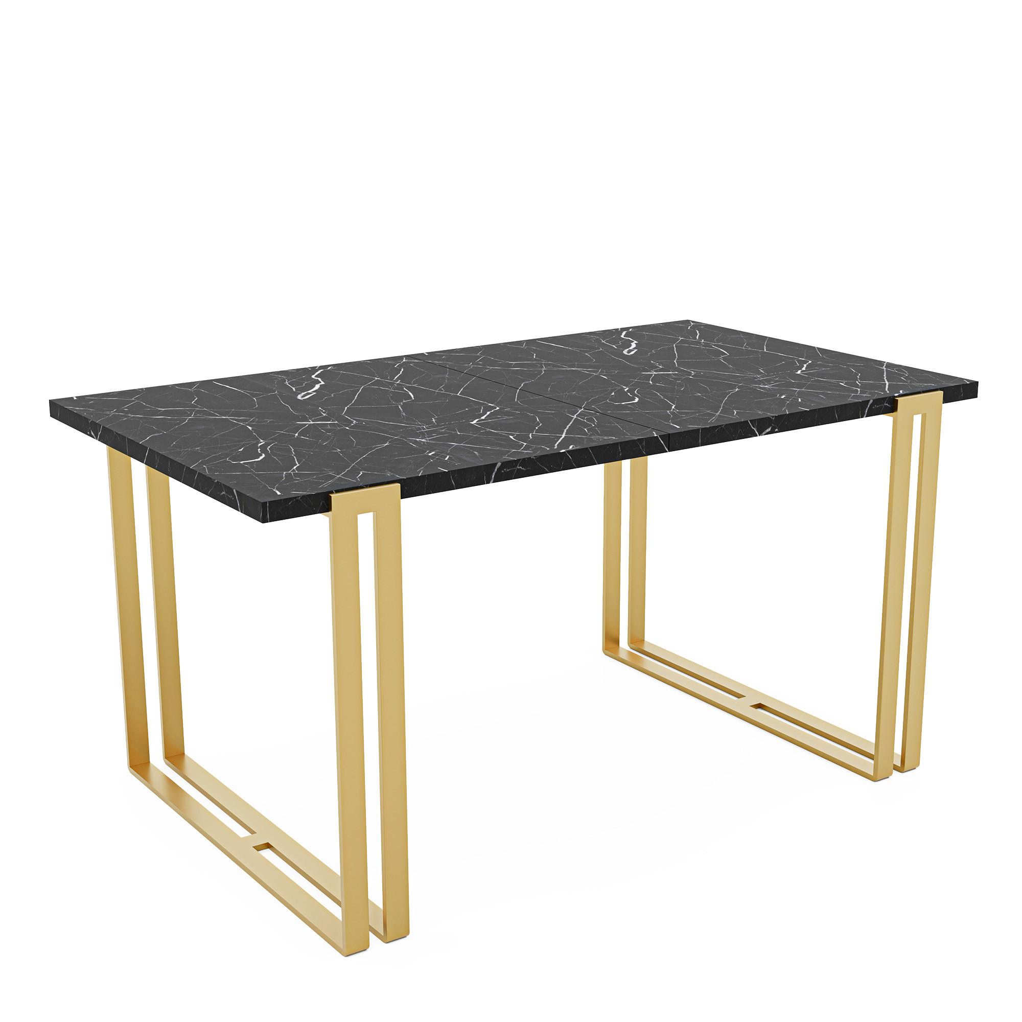 TISCH ausziehbar aus MDF, Schwarz - Goldfarben/Schwarz, Holzwerkstoff (120/80/76cm) - Idohome