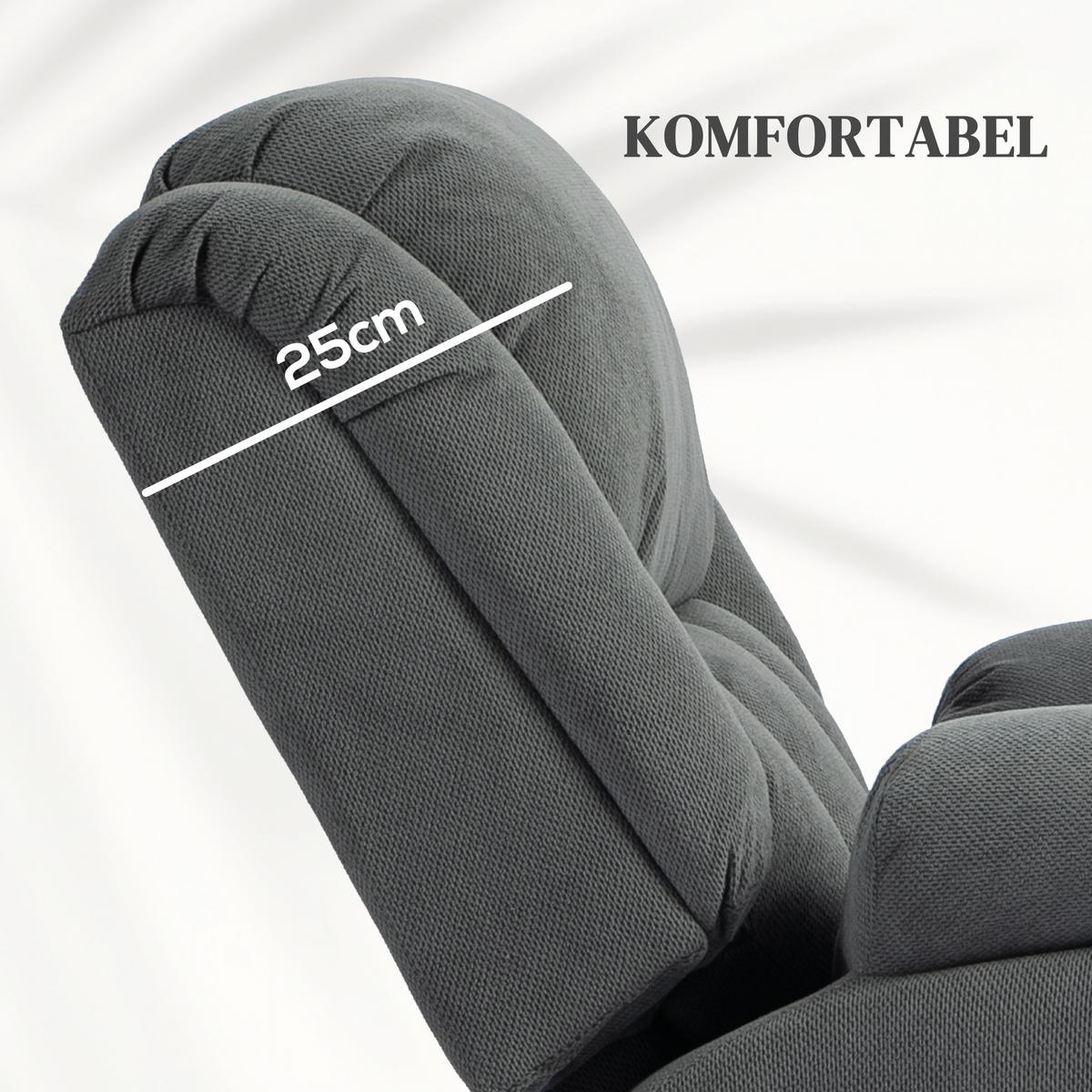 FERNSEHSESSEL mit Aufstehhilfe, Relaxsessel mit Liege-, Massagefunktion, Grau - Grau, Textil (104/100/93cm) - HOMCOM