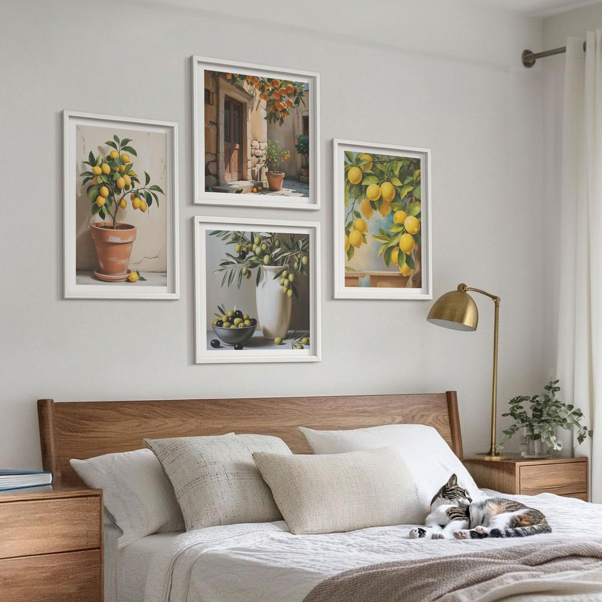 BILDER SET 4er Set - 50x50 cm & 40x60 cm Weißer Rahmen - Zitronenbäume im Topf - Weiß, Kunststoff (50/50cm) - TULUP