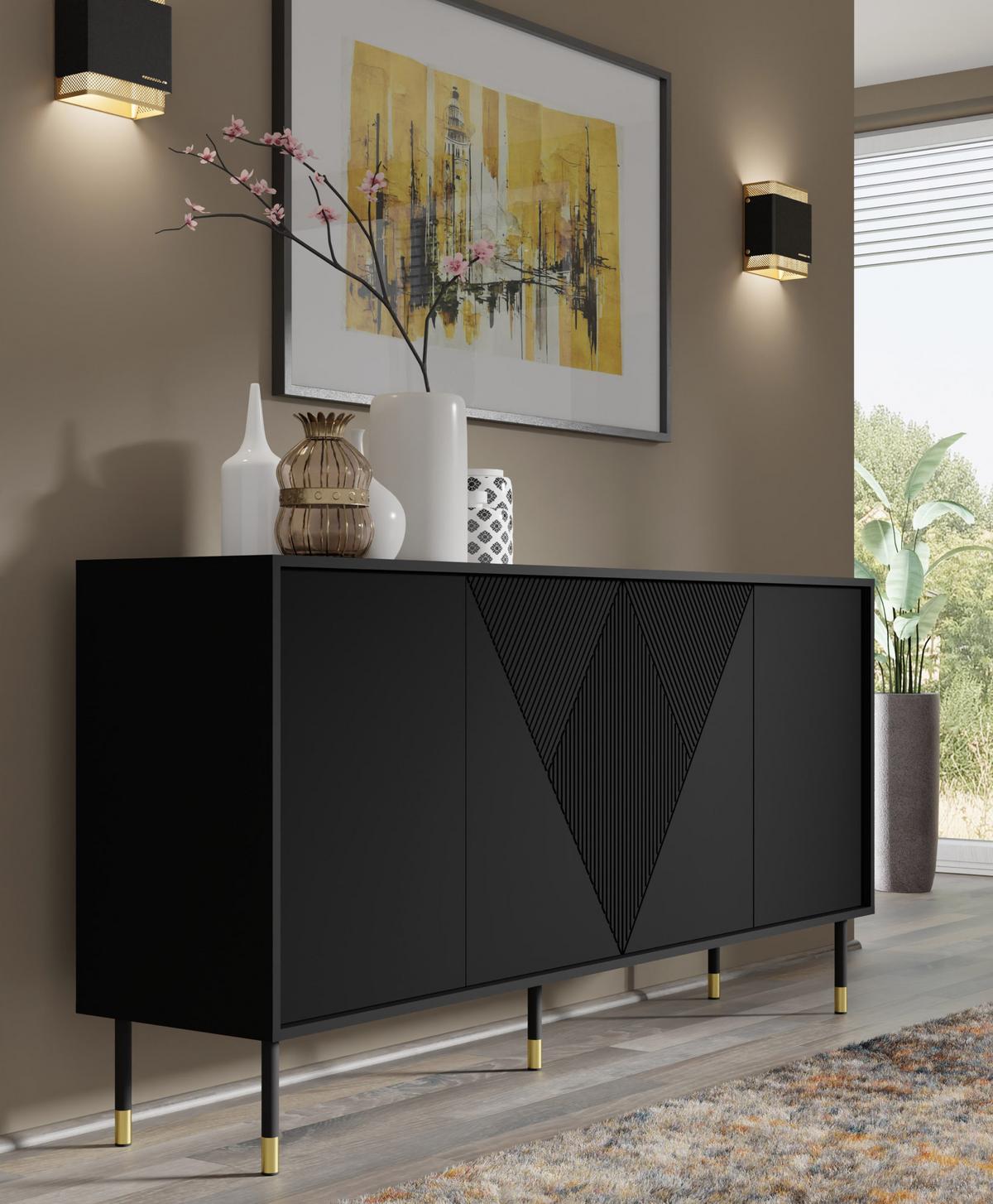 KOMMODE Schwarz, Gold 180/88/40 - Schwarz, Holzwerkstoff (180/88/40cm) - RAUMHIRSCH FURNITURE