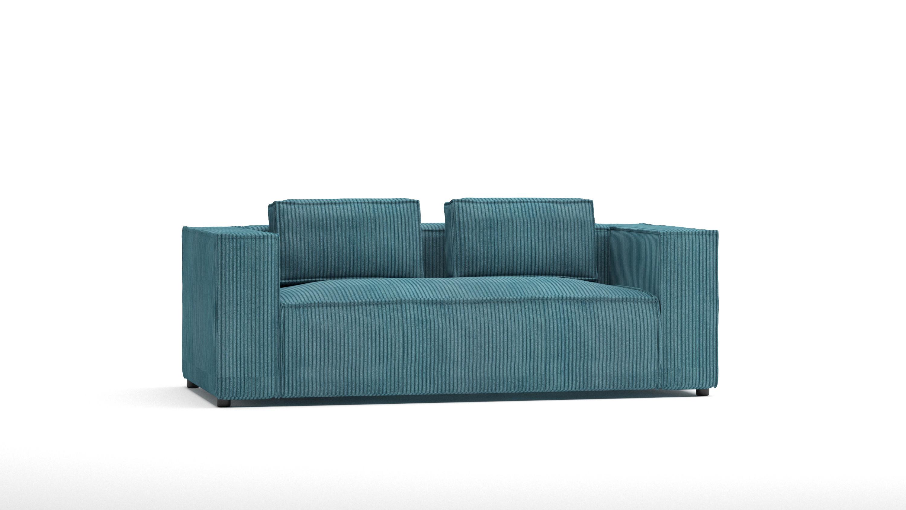 2-SITZER-SOFA Nova Türkis Cord - Türkis/Schwarz, Holz/Kunststoff (196/64/92cm) - S-Style Möbel