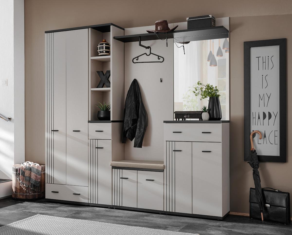 GARDEROBEN-SET Kaschmir, schwarz 6-teilig 210 cm, Flurgarderobe in modernem Desgin - Kaschmir/Schwarz, Glas/Holzwerkstoff (210/203/32cm) - Inn.Furn