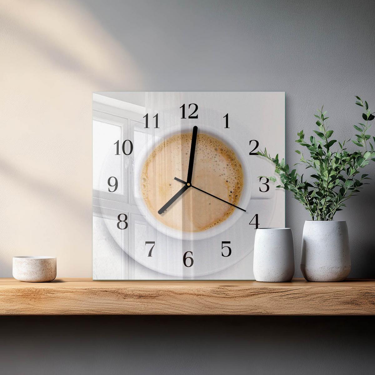 WANDUHR aus Glas 30x30 cm - Tasse Kaffee - Beige, Glas (30/30/0.4cm) - TULUP