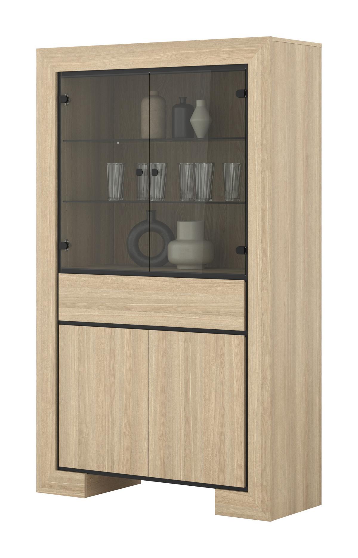 VITRINE LUNO 185 / 113 cm in Eichefarben - Eichefarben/Schwarz, Holzwerkstoff (113/185/41cm) - MASSENO