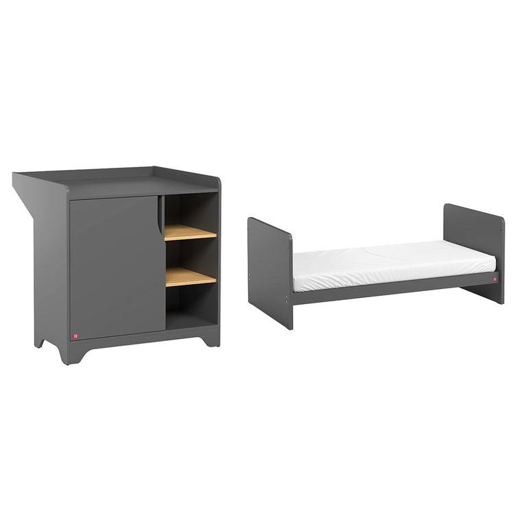 BABYZIMMER 2-teilig Grau und Holz - Grau, Holzwerkstoff (144.5/86/75cm) - Petits-meubles