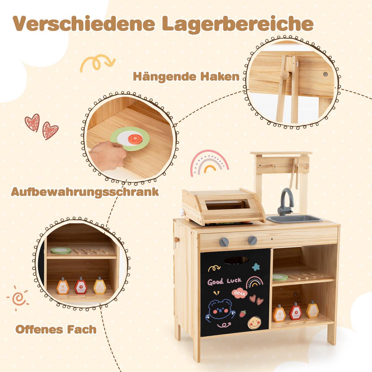 KINDERKÜCHE Outdoor Natur - Naturfarben, Holz (40/69/90cm) - COSTWAY