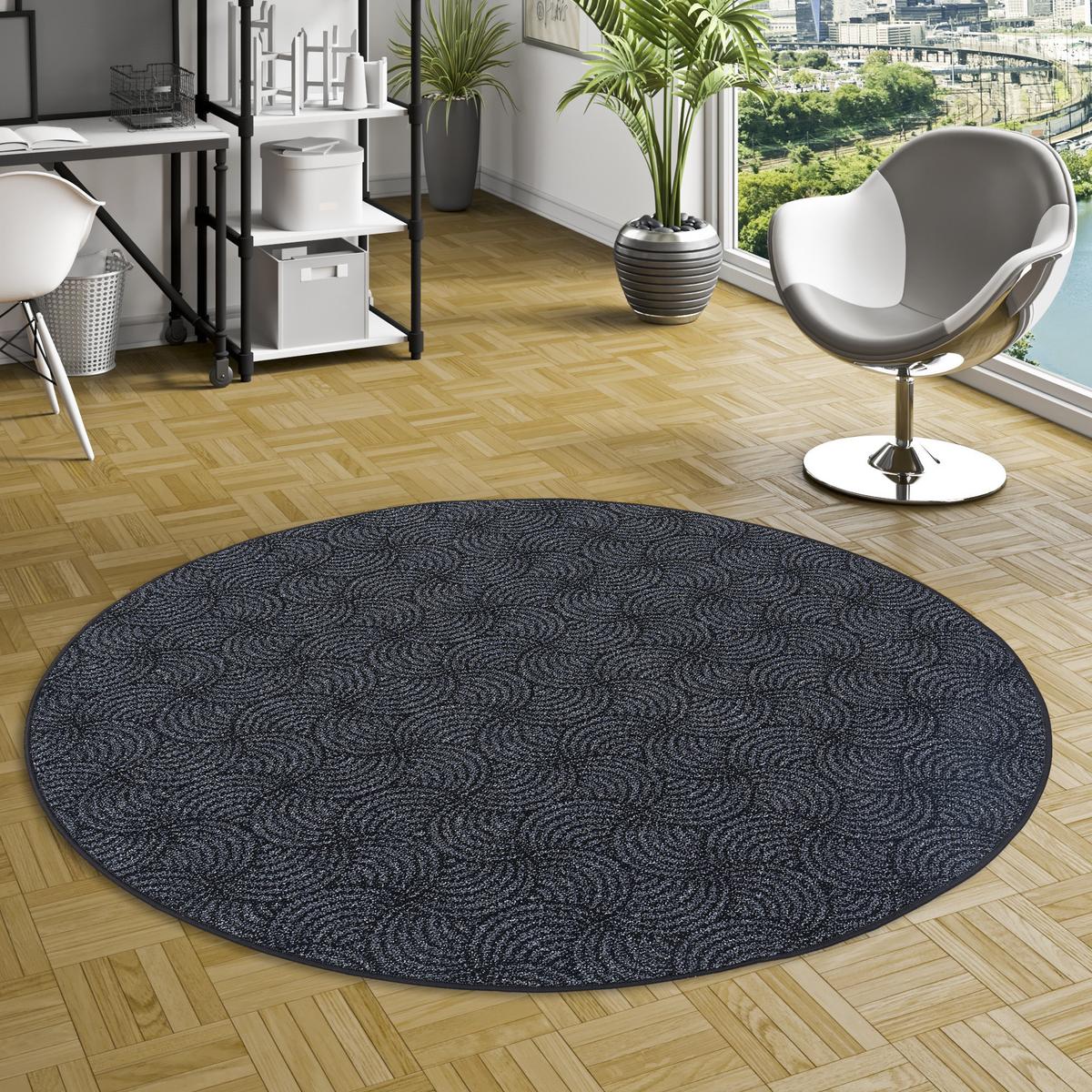 FEINSCHLINGE DESIGNER TEPPICH RUND CIRCLE - Schwarz/Grau, Textil (100/100cm) - Snapstyle