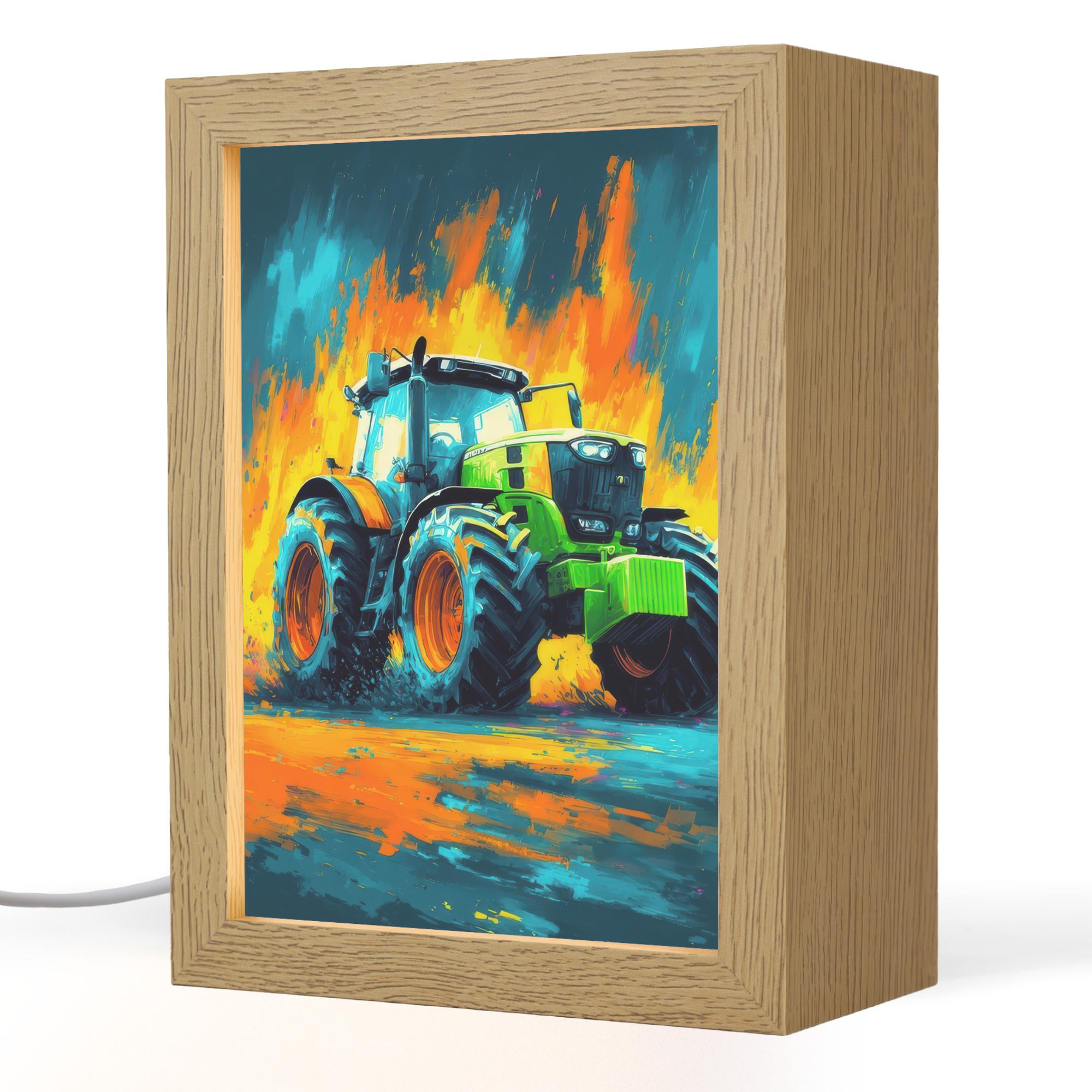 NACHTTISCHLAMPE Abstrakt - Traktor - Grün 15x20 cm - Dunkelblau, Holzwerkstoff (8/15/20cm) - OnlyWow