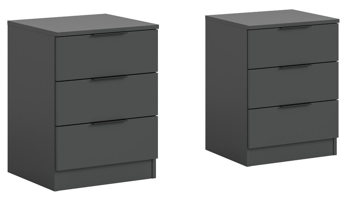 NACHTTISCH 2er Set grau 45 x 60 cm, Nachtkommode in Komforthöhe - Schwarz/Grau, Holzwerkstoff/Kunststoff (45/60/40cm) - Inn.Furn
