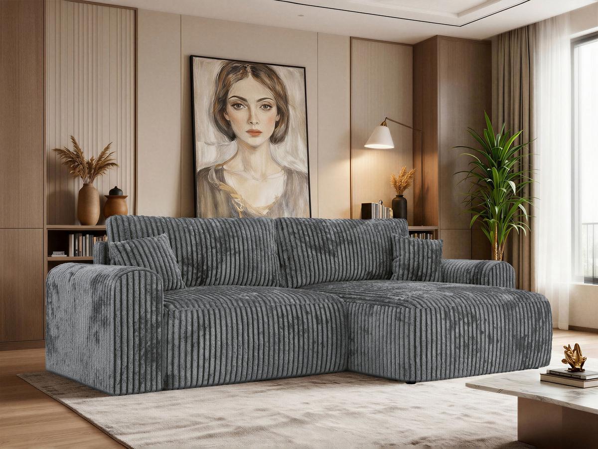 ECKSOFA NEKSON L - Grau Cord - Schwarz/Grau, Kunststoff/Textil (274/152cm) - MKS
