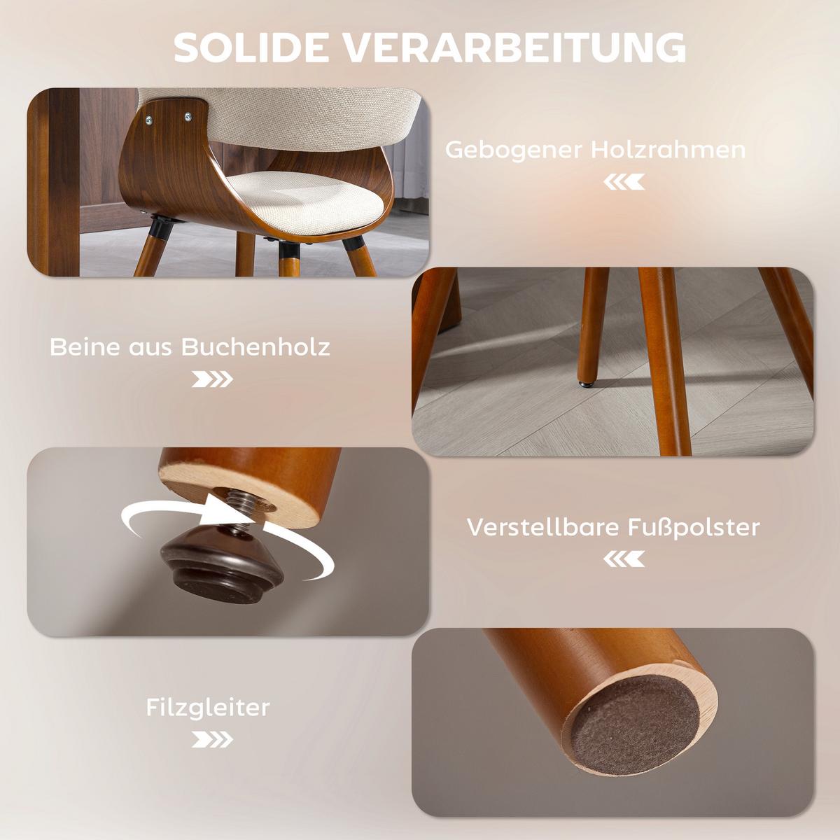 ESSZIMMERSTUHL 2er Set Polyester Holz Beige - Beige/Braun, Holz/Buchenholz (55/75/62cm) - HOMCOM