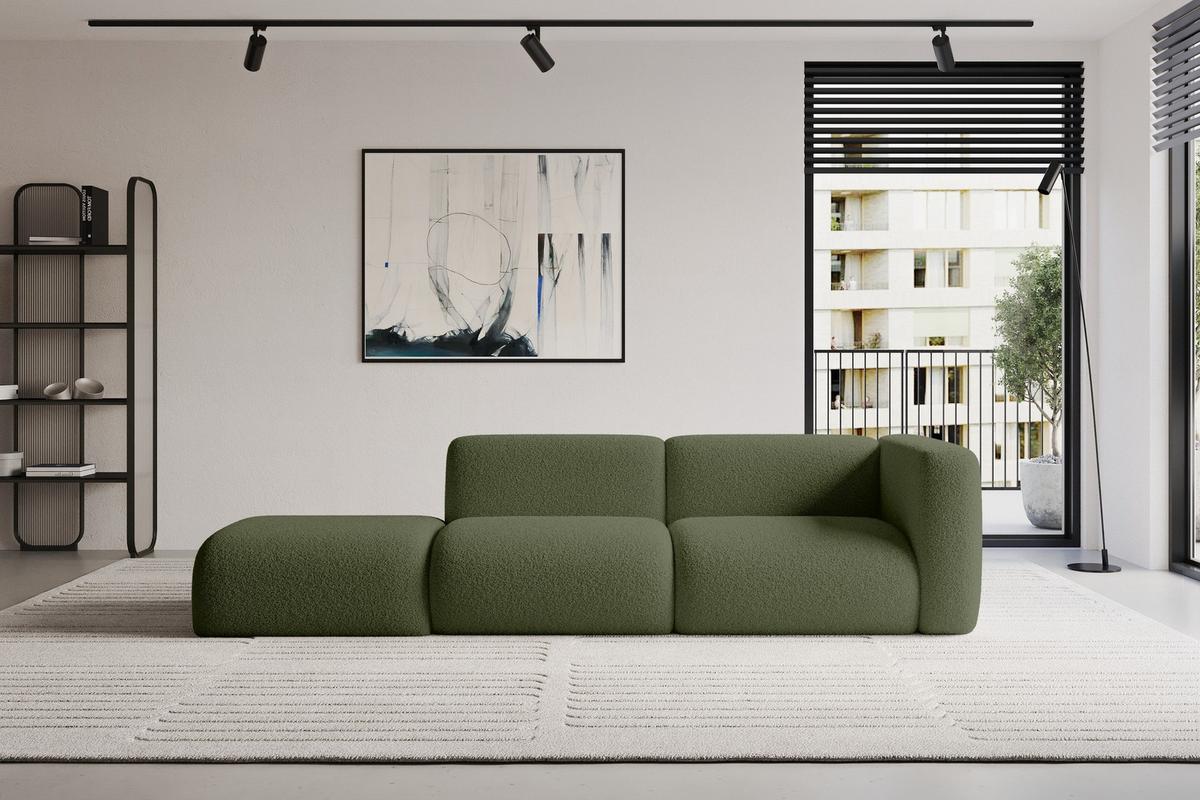 SOFA Ottomane Rechts MIRA-S3 296x89x70 Grün Bouclé - Schwarz/Olivgrün, Holzwerkstoff/Kunststoff (296/70/89cm) - ALTDECOR