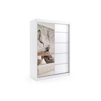 KLEIDERSCHRANK mit Spiegel-Schiebetüren und Aluminium-Leisten - MAKI - 160 cm Weiß - Weiß, Holzwerkstoff (160/216/61cm) - ALTDECOR