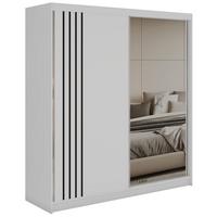 SCHWEBETÜRENSCHRANK mit Lamellen, Spiegel und Schubladen DIANA - 200 - Weiß und Schwarz - Schwarz/Alufarben, Holzwerkstoff/Metall (200/216/61cm) - MKS